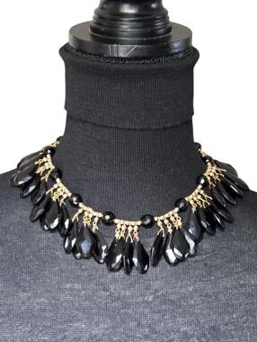 Vintage YSL Signed Black Teardrop Bib Collar Statement Necklace